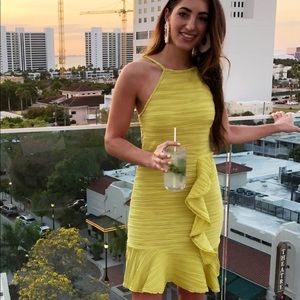 Citron halter tank bodycon mini dress with ruffles